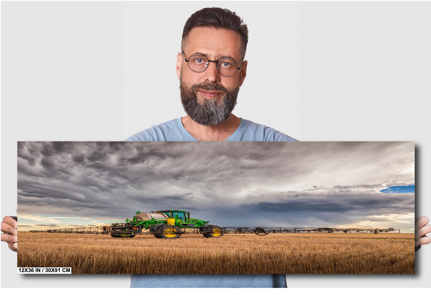 John Deere Tractor Wall Art - Rustic Farm Landscape Print With Stormy Sky