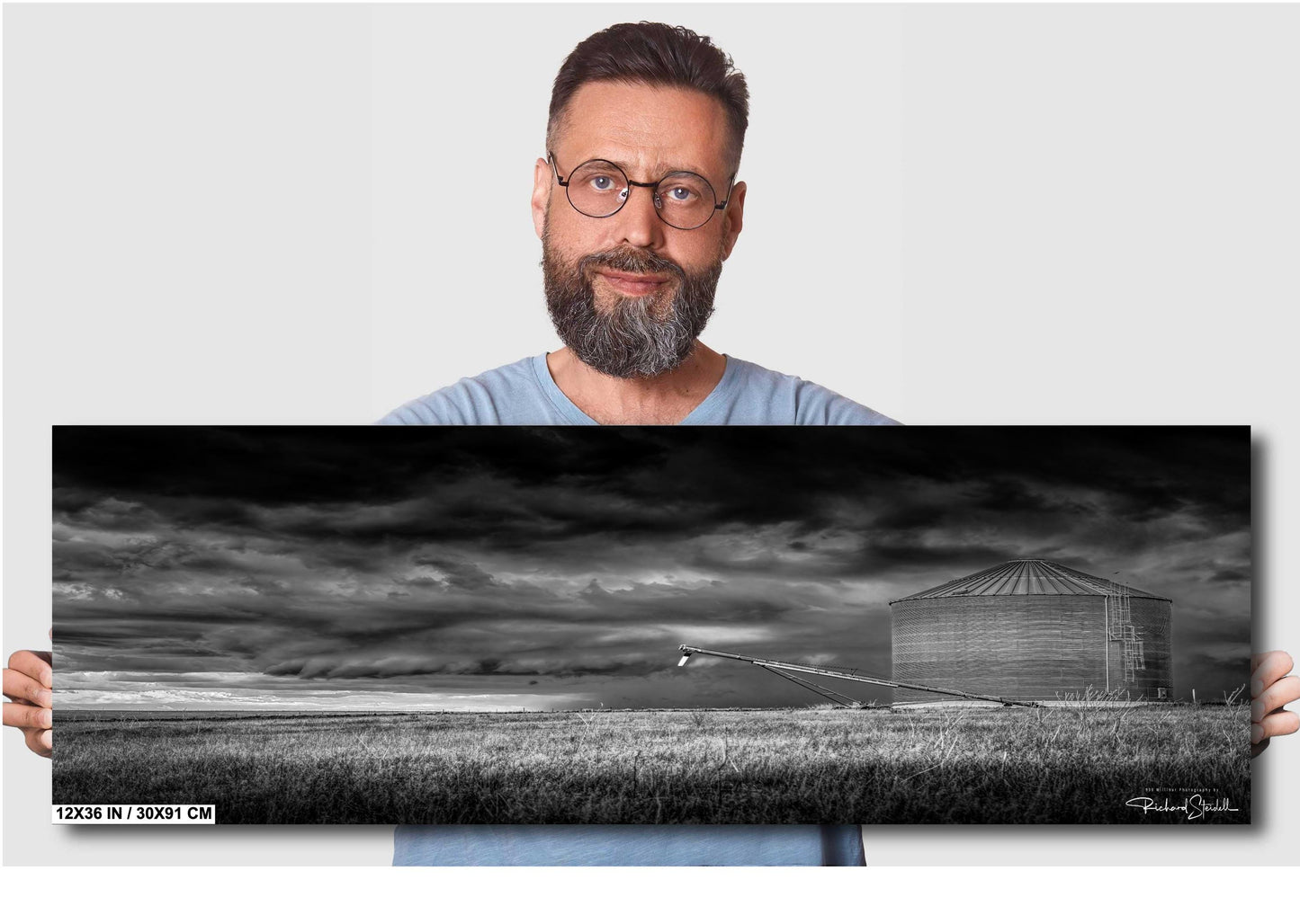 Farm Silo Wall Art – Rustic Country Decor with Dramatic Sky Artwork Print