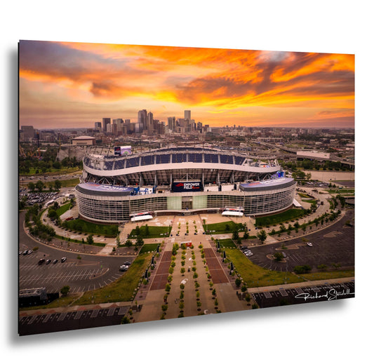 Denver Broncos Wall Art – Mile High Stadium Poster | Sunset Cityscape Print