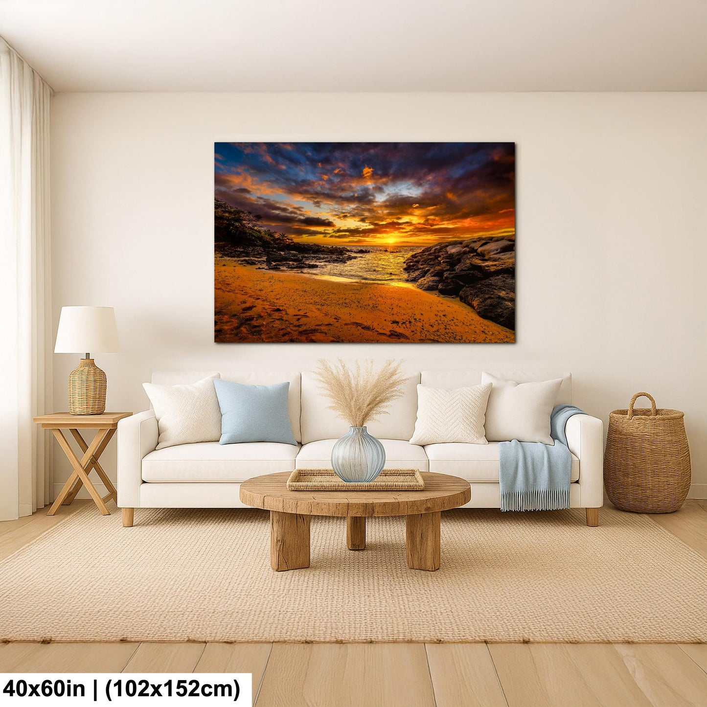 Sunset Wall Art - Maui Beach Print | Tropical Palm Artwork on Ready to Hang Canvas