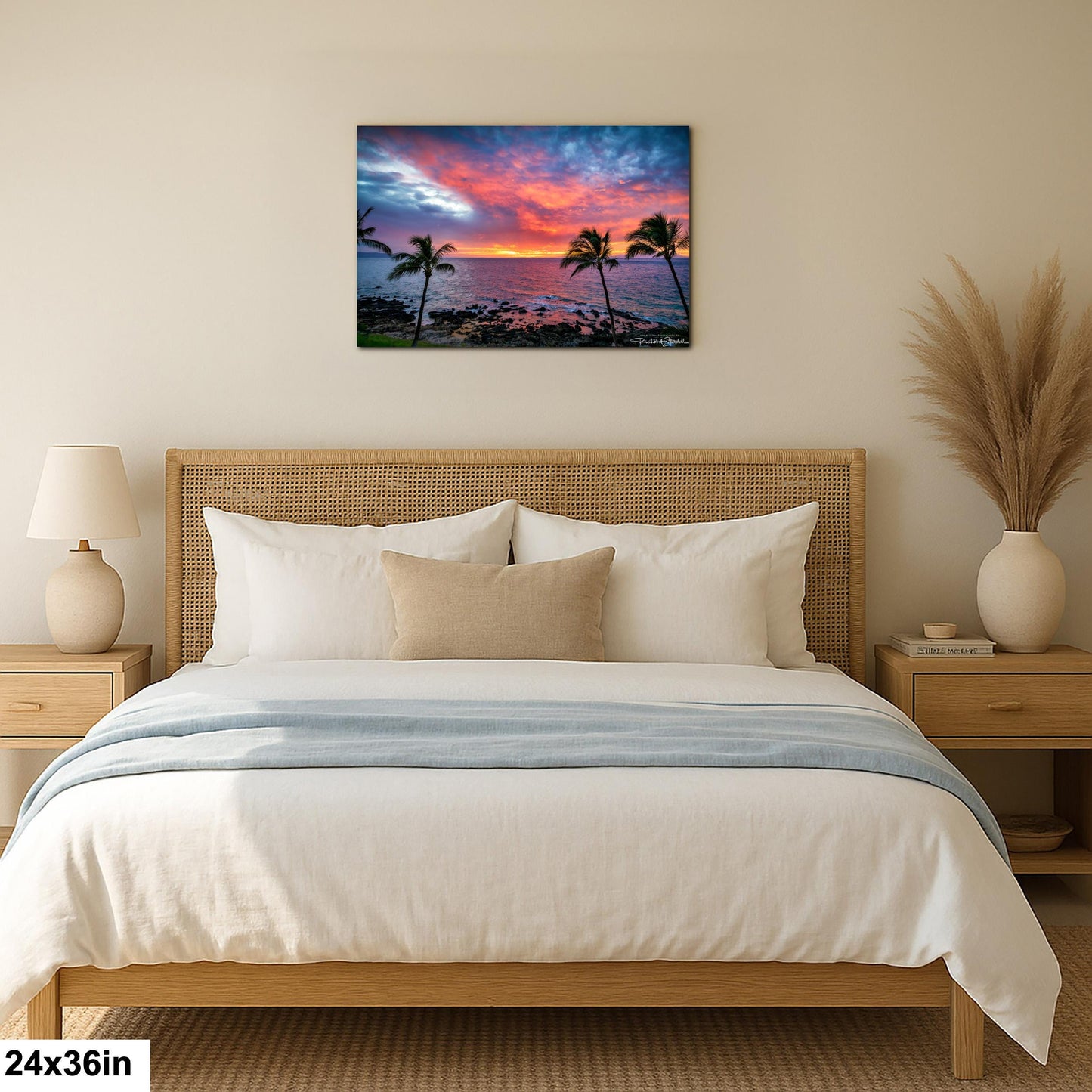 Sunset Wall Art - Maui Beach View With Tropical Palm Trees & Golden Hour Decor
