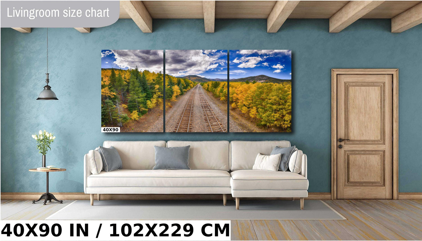 Autumn Railroad Wall Art - Fall Foliage Decor | Mountain Landscape Print Canvas