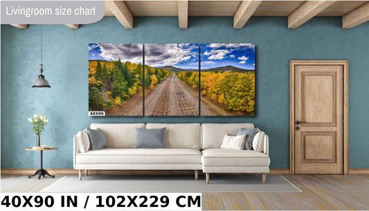 Autumn Railroad Wall Art - Fall Foliage Decor | Mountain Landscape Print Canvas
