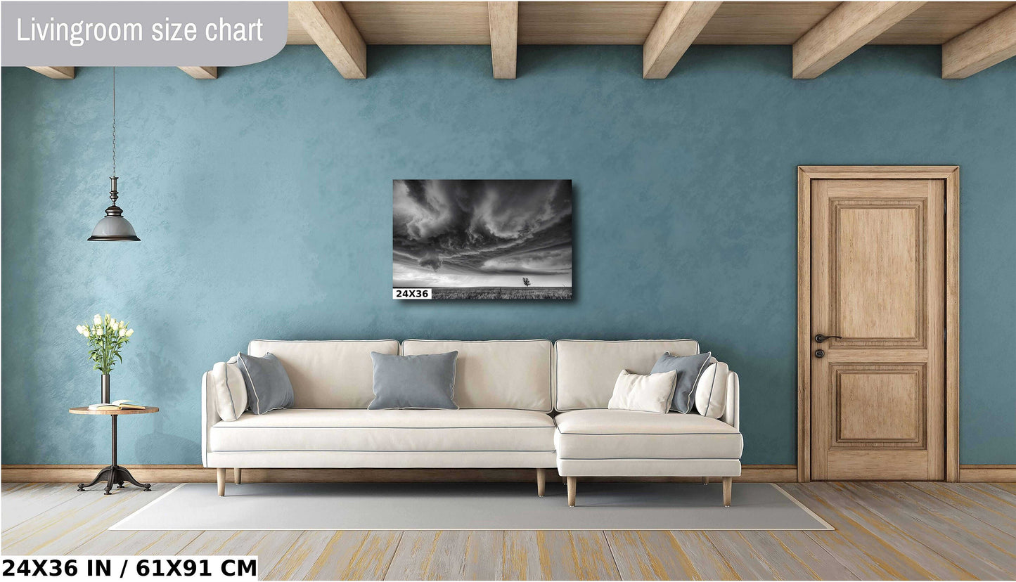 Black and White Storm Cloud Art – Dramatic Supercell Nature Print Canvas
