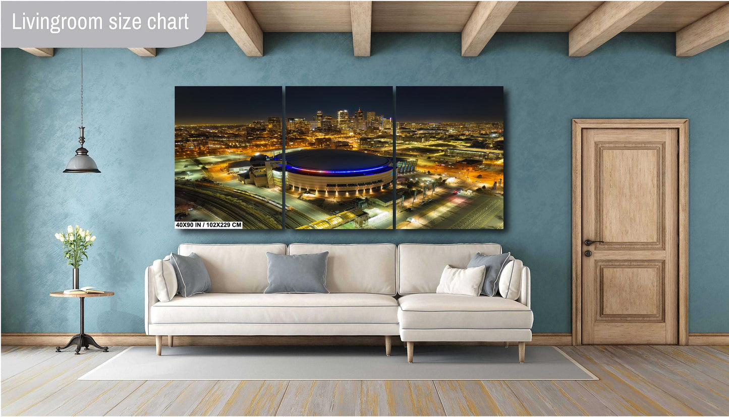 Denver Skyline Photo - Vibrant Cityscape Wall Art | Ball Arena Night Print