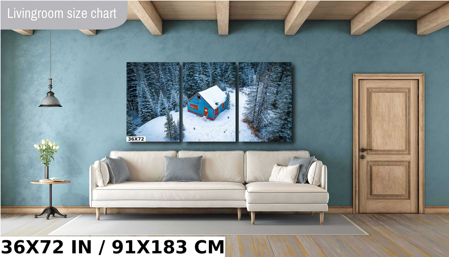 Winter Cabin Wall Art - Cozy Rustic Lodge Decor With Snowy Mountain Scene