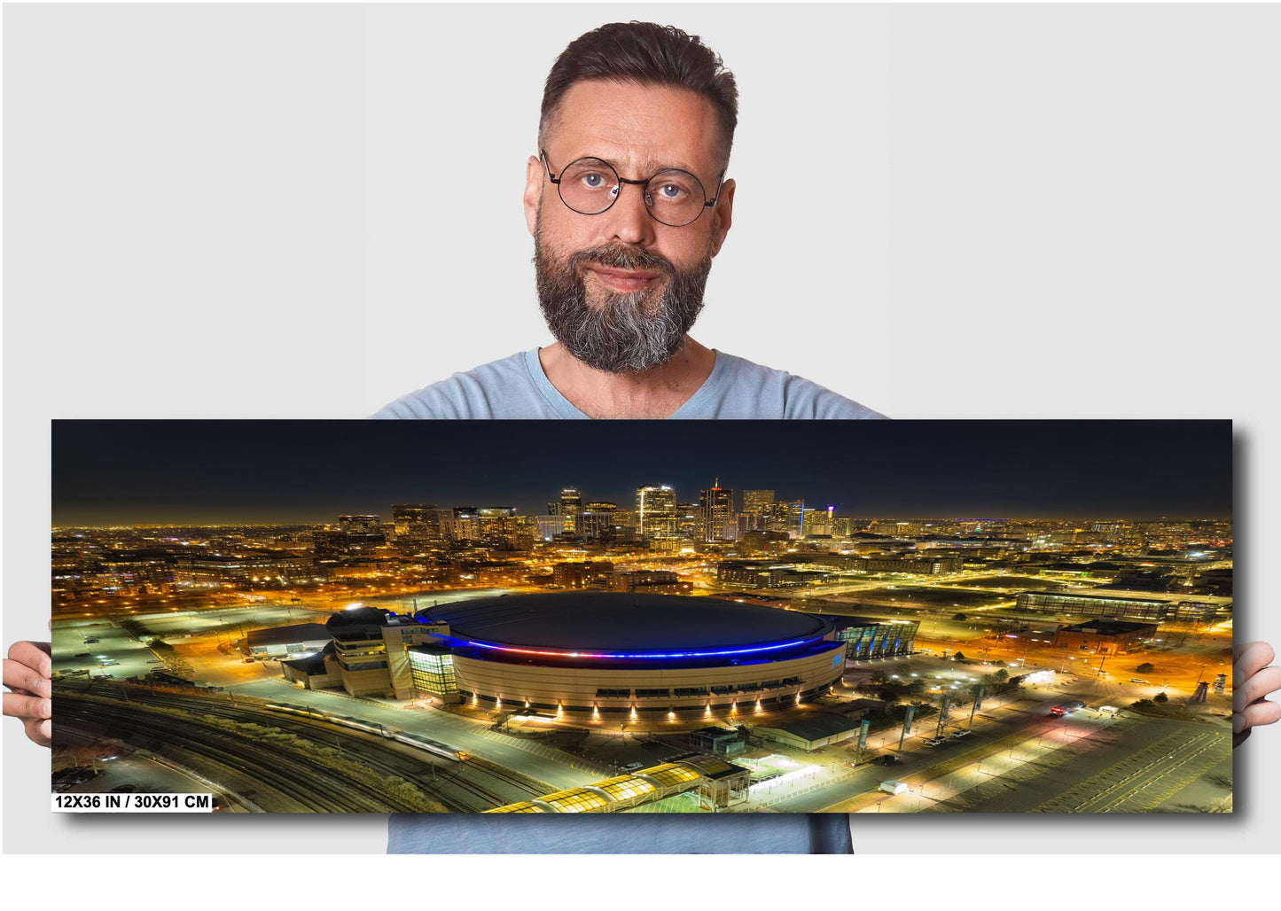 Denver Skyline Photo - Vibrant Cityscape Wall Art | Ball Arena Night Print