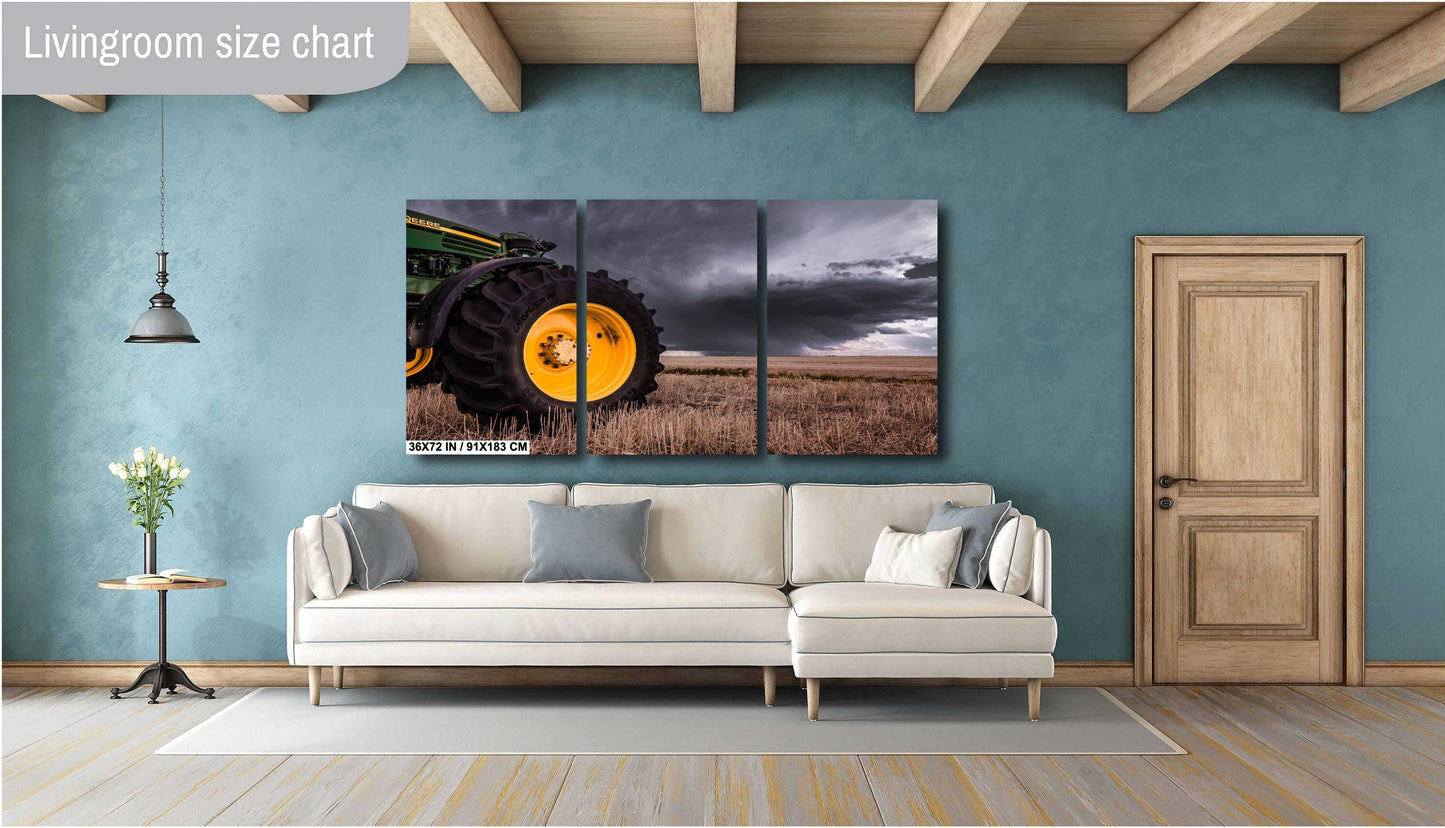John Deere Tractor Wall Art – Rustic Farmhouse Canvas Print & Metal Decor Gift