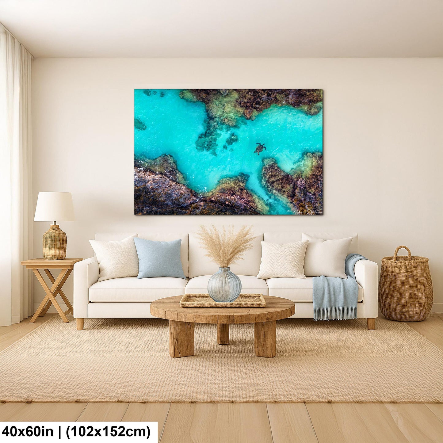 Sea Turtle Wall Art – Maui Reef Scene | Tropical Coastal Decor, Ready To Hang Art