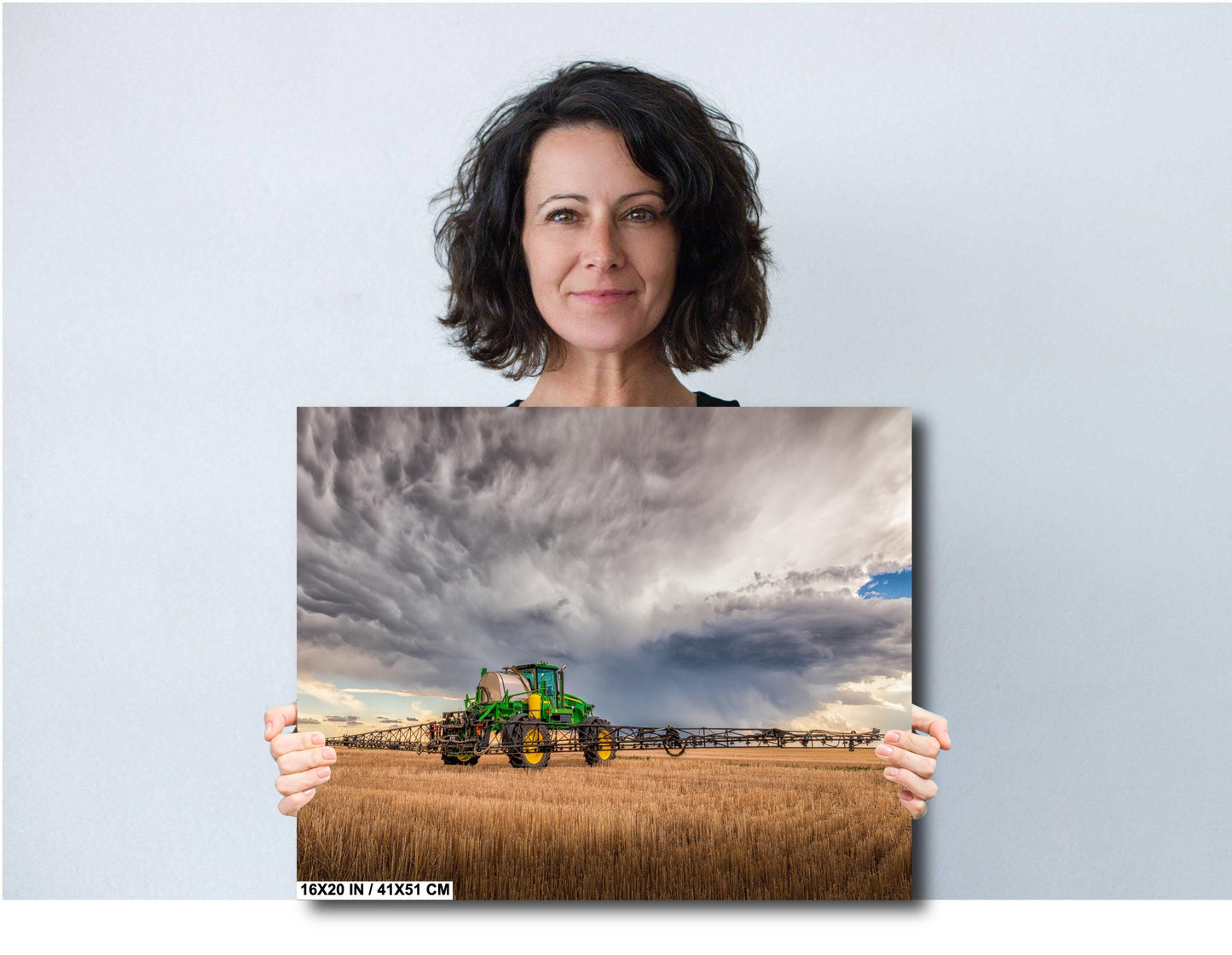 John Deere Tractor Wall Art - Rustic Farm Landscape Print With Stormy Sky