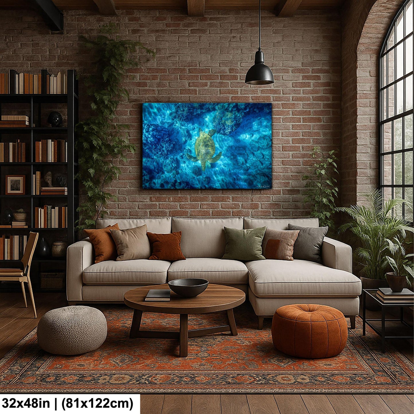 Green Sea Turtle Wall Art – Maui Ocean View | Tropical Coastal Decor Canvas