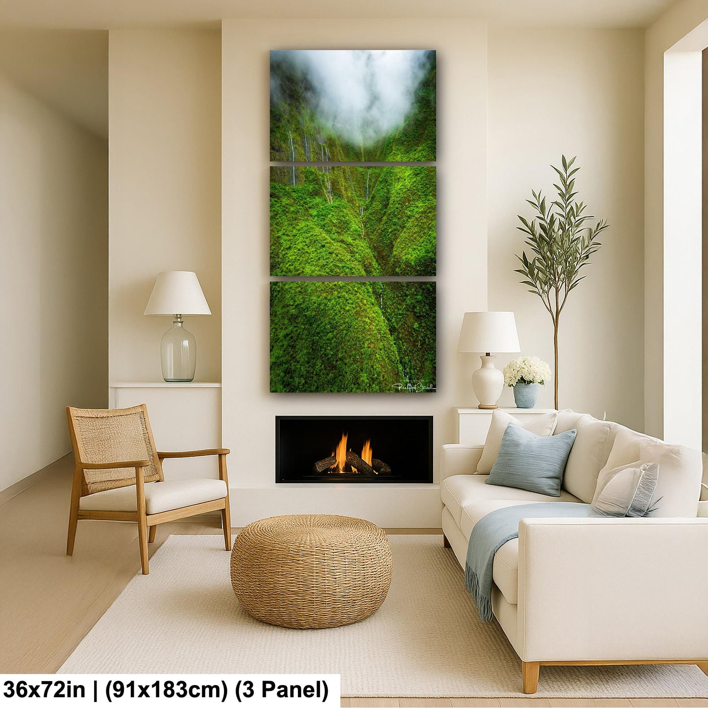 Hawaii Waterfall Wall Art: Tropical Hawaiian Jungle Landscape