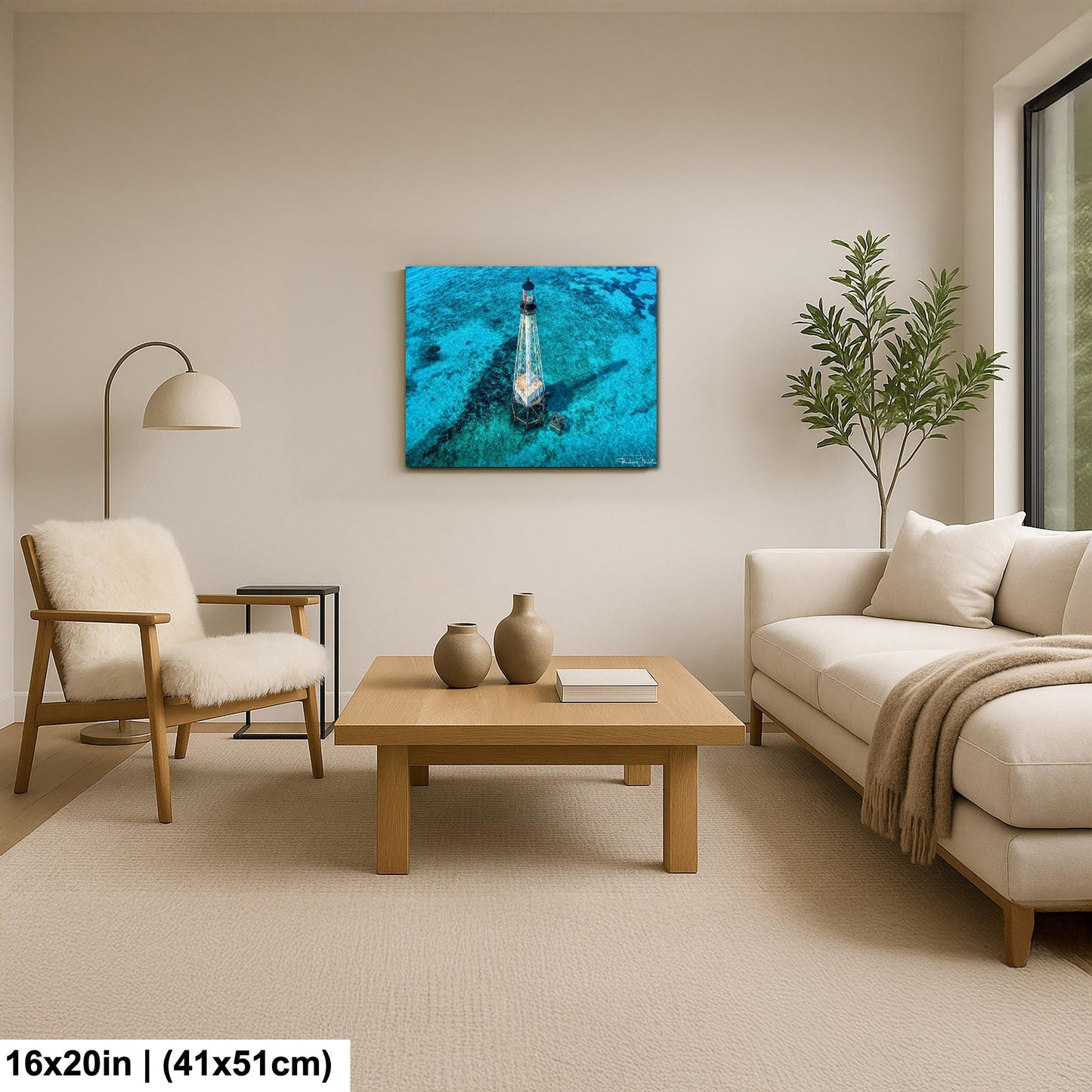 Lighthouse Wall Art – Florida Keys Coastal Wall Decor With Vibrant Coral Reef Print