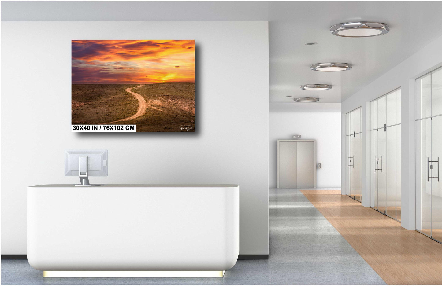 Colorado Sunset Wall Art – Vibrant Sky Artwork | Curved Dirt Road Rustic Home Decor