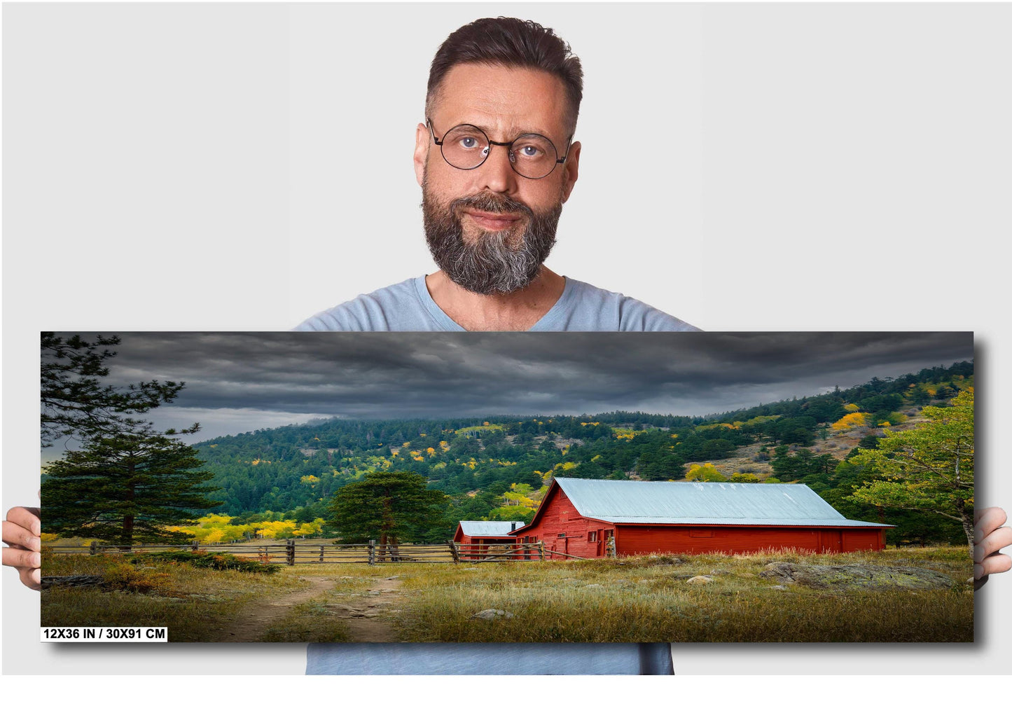 Old Red Barn Print - Rustic Wall Art | Large Canvas Barn Print | Farmhouse Decor