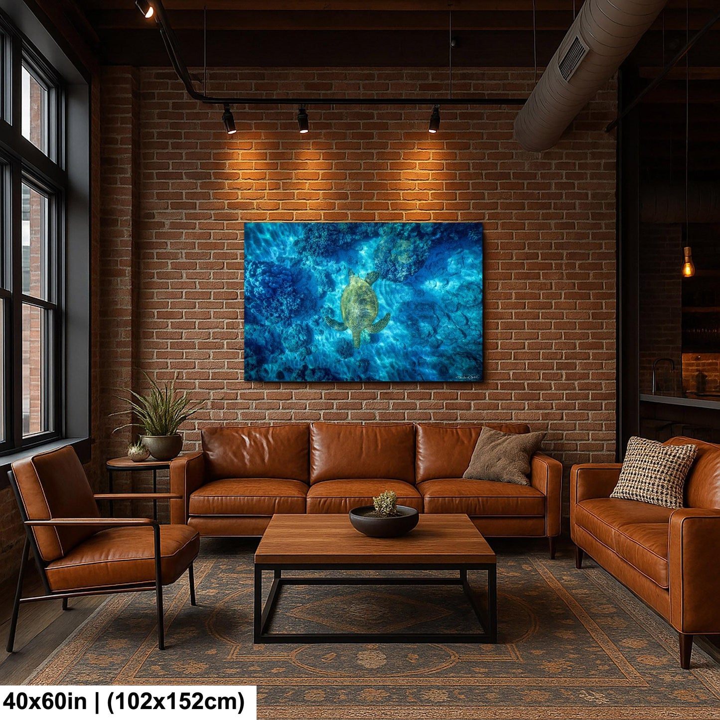 Green Sea Turtle Wall Art – Maui Ocean View | Tropical Coastal Decor Canvas