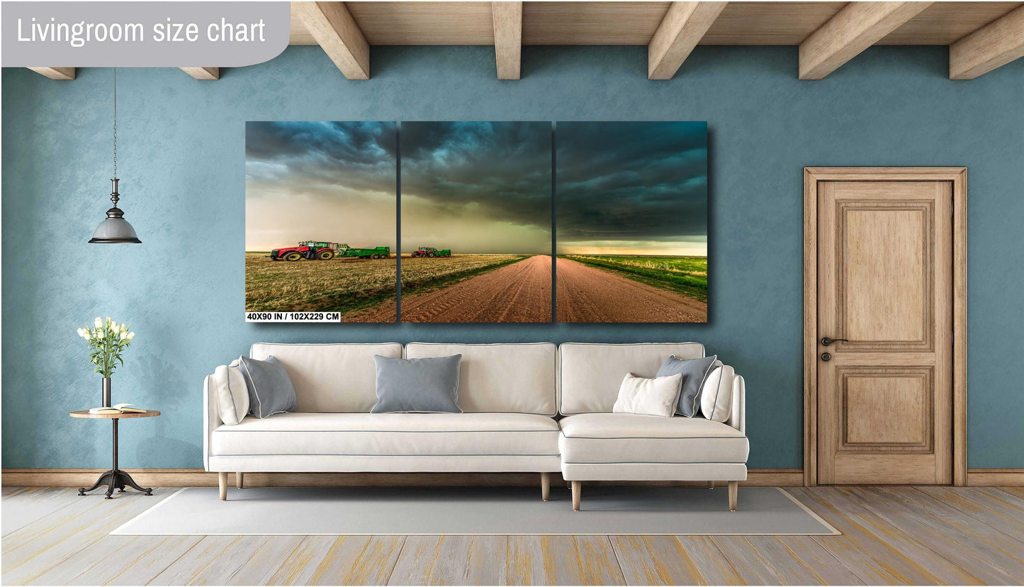 Tractor Wall Art - Dramatic Farm Landscape Print | Rustic Country Decor