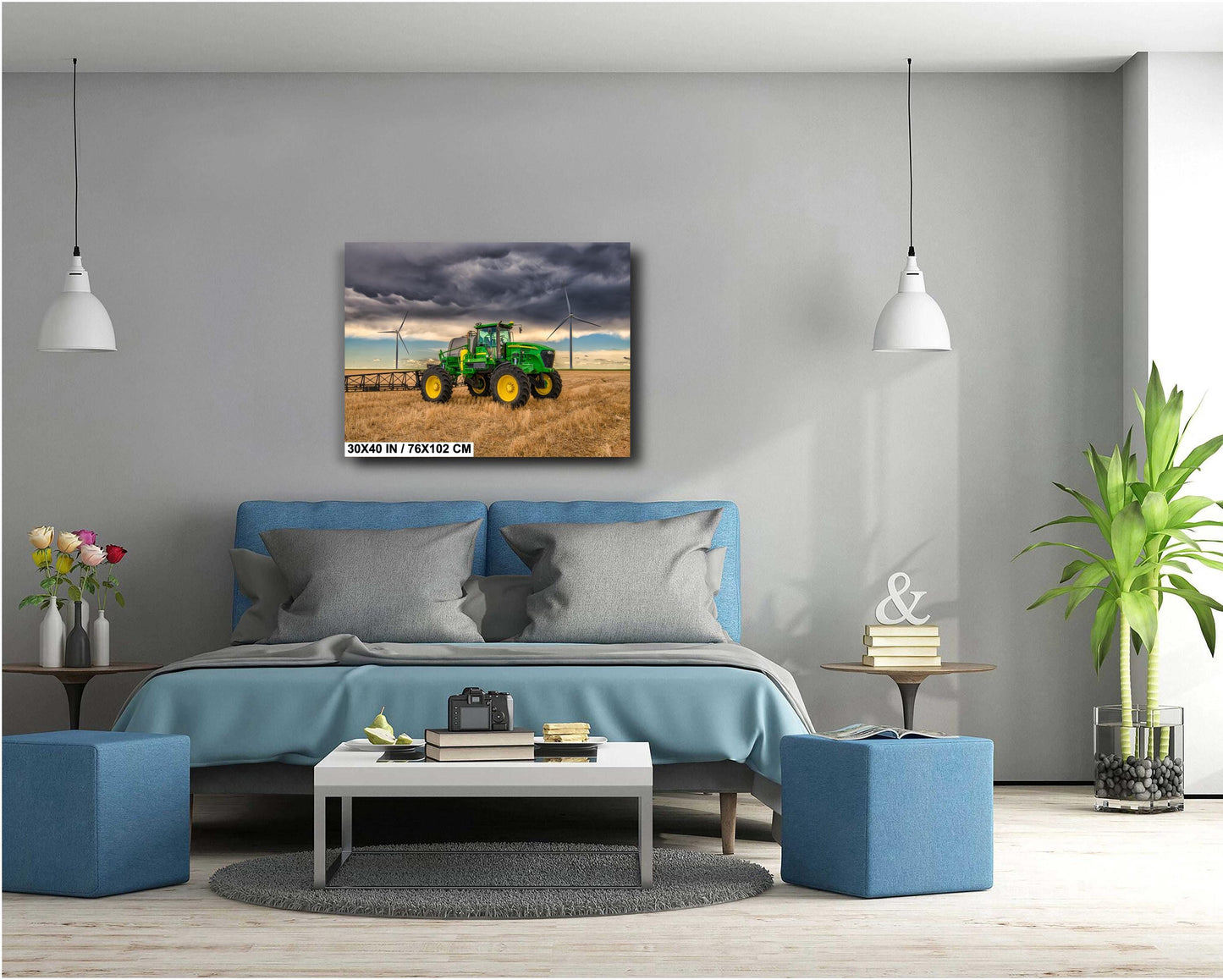 John Deere Tractor Wall Art - Dramatic Farm Landscape Print | Rustic Country Decor