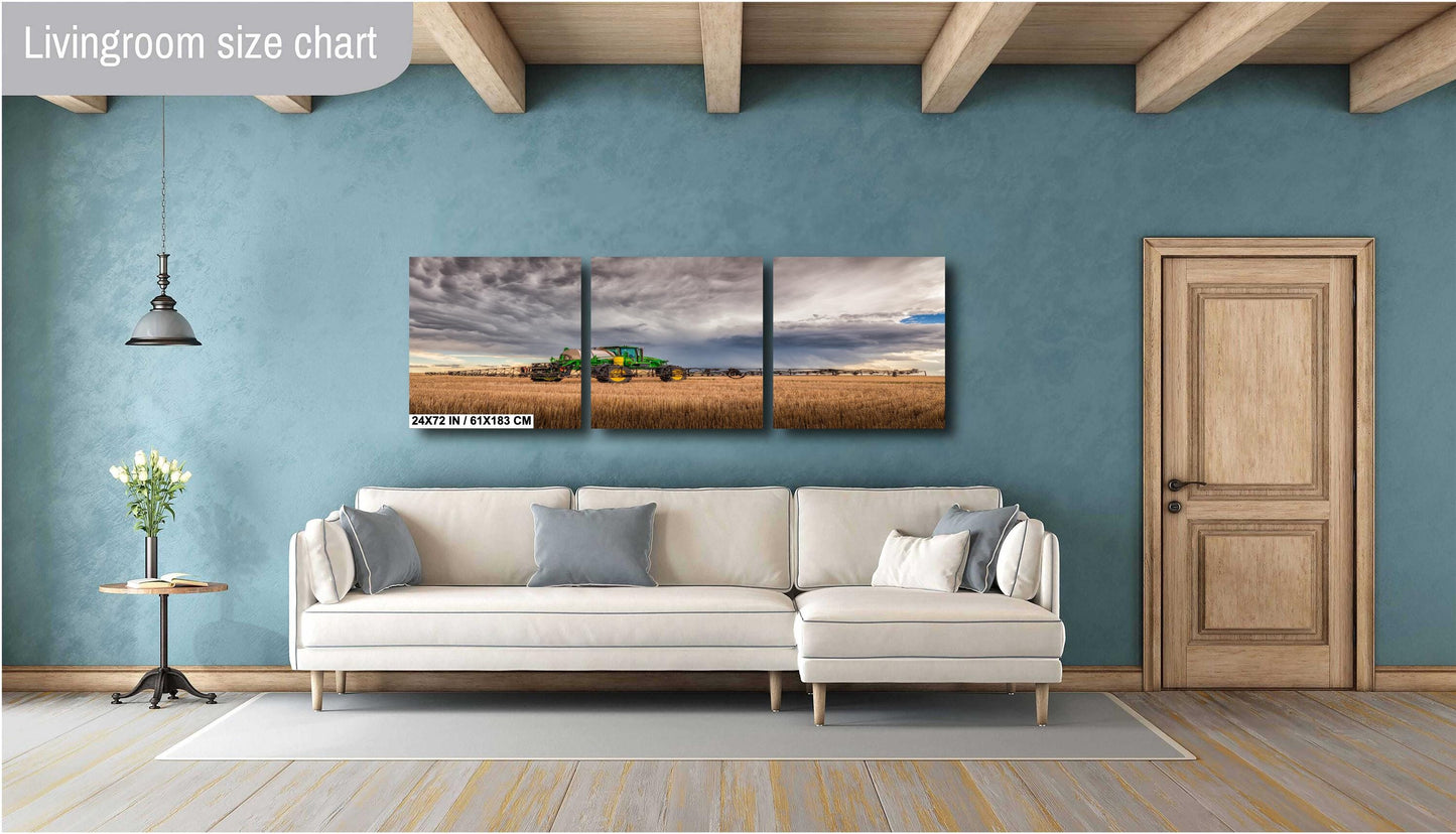 John Deere Tractor Wall Art - Rustic Farm Landscape Print With Stormy Sky