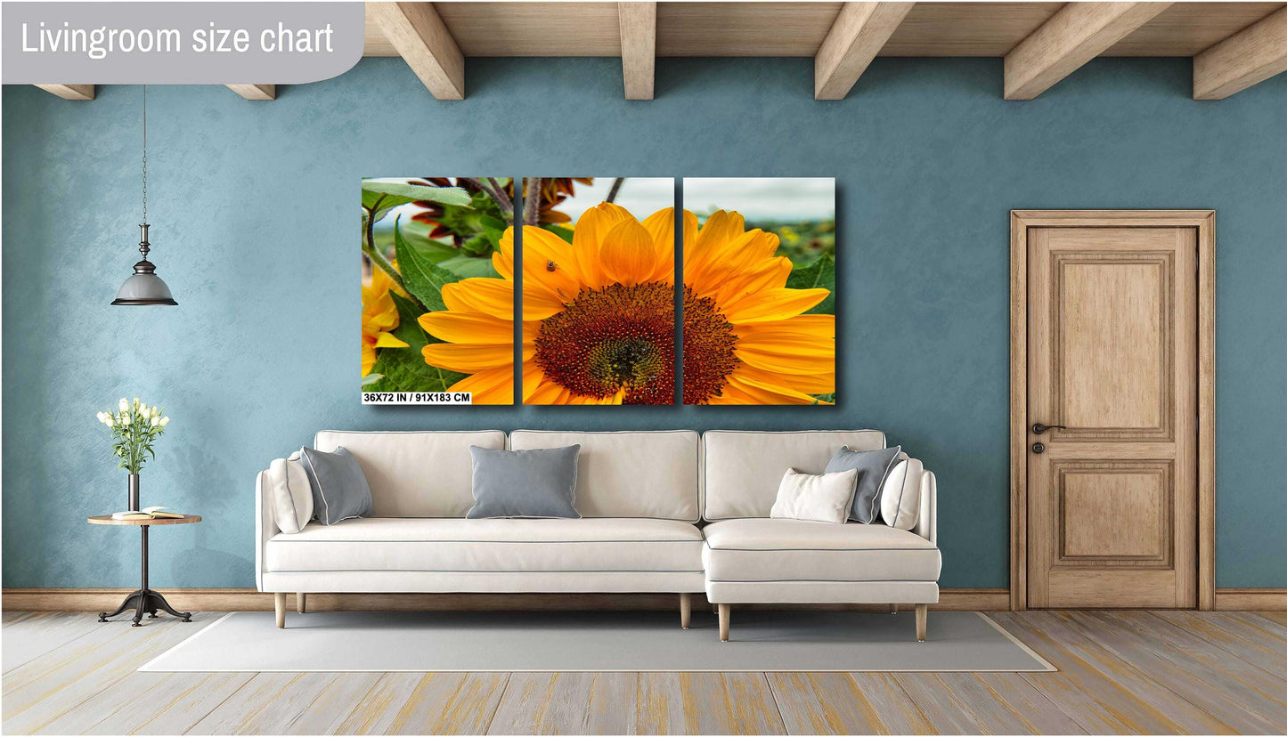 Yellow Sunflower Wall Art - Vibrant Ladybug On Sunflower Canvas Print Decor