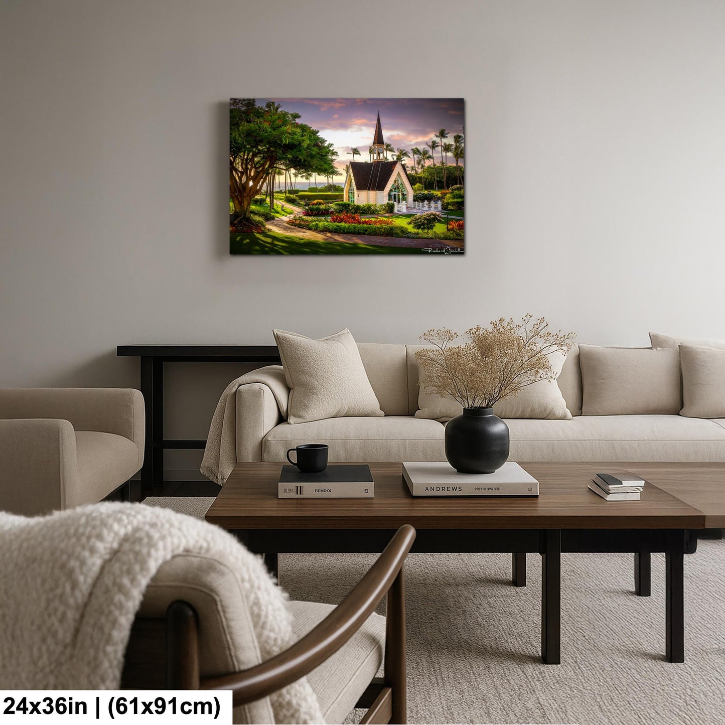 Wailea Chapel Maui Print, Tropical Sunset (Ready to Hang or Paper)
