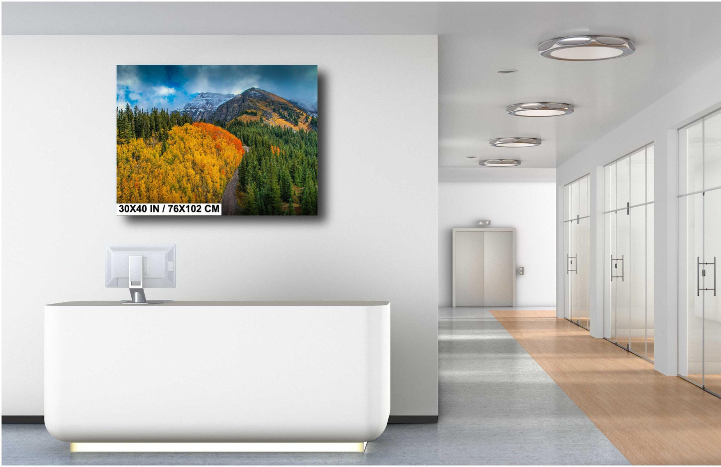 Colorado Photo Wall Art – Autumn Mountain Canvas with Snow Covered Peaks & Winding Road