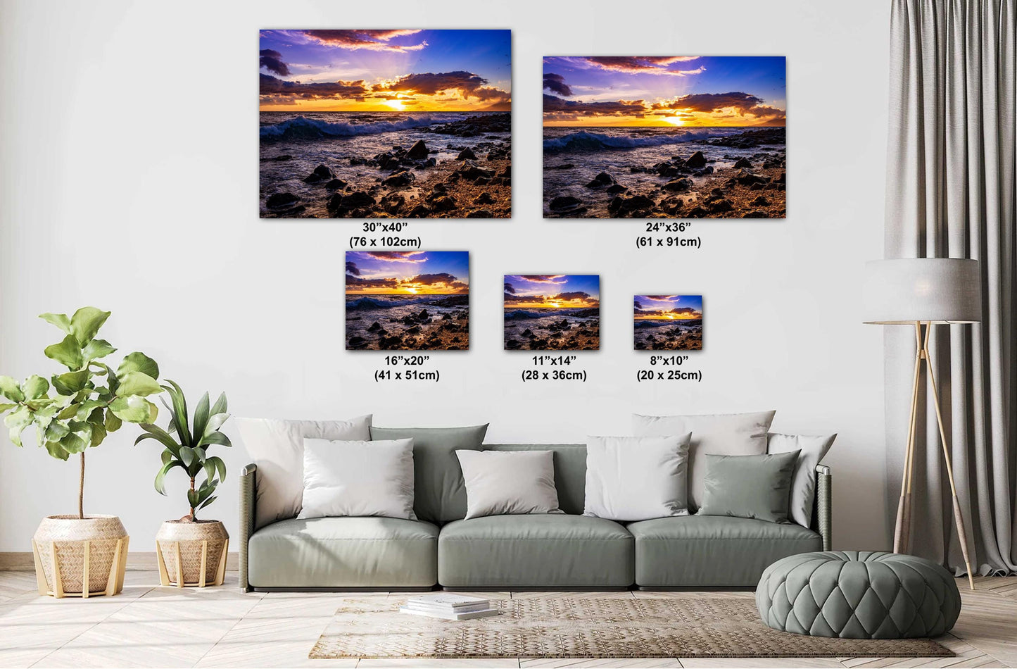 Maui Sunset Wall Art Print, Tropical Beach Landscape Décor for Living Room & Bedroom
