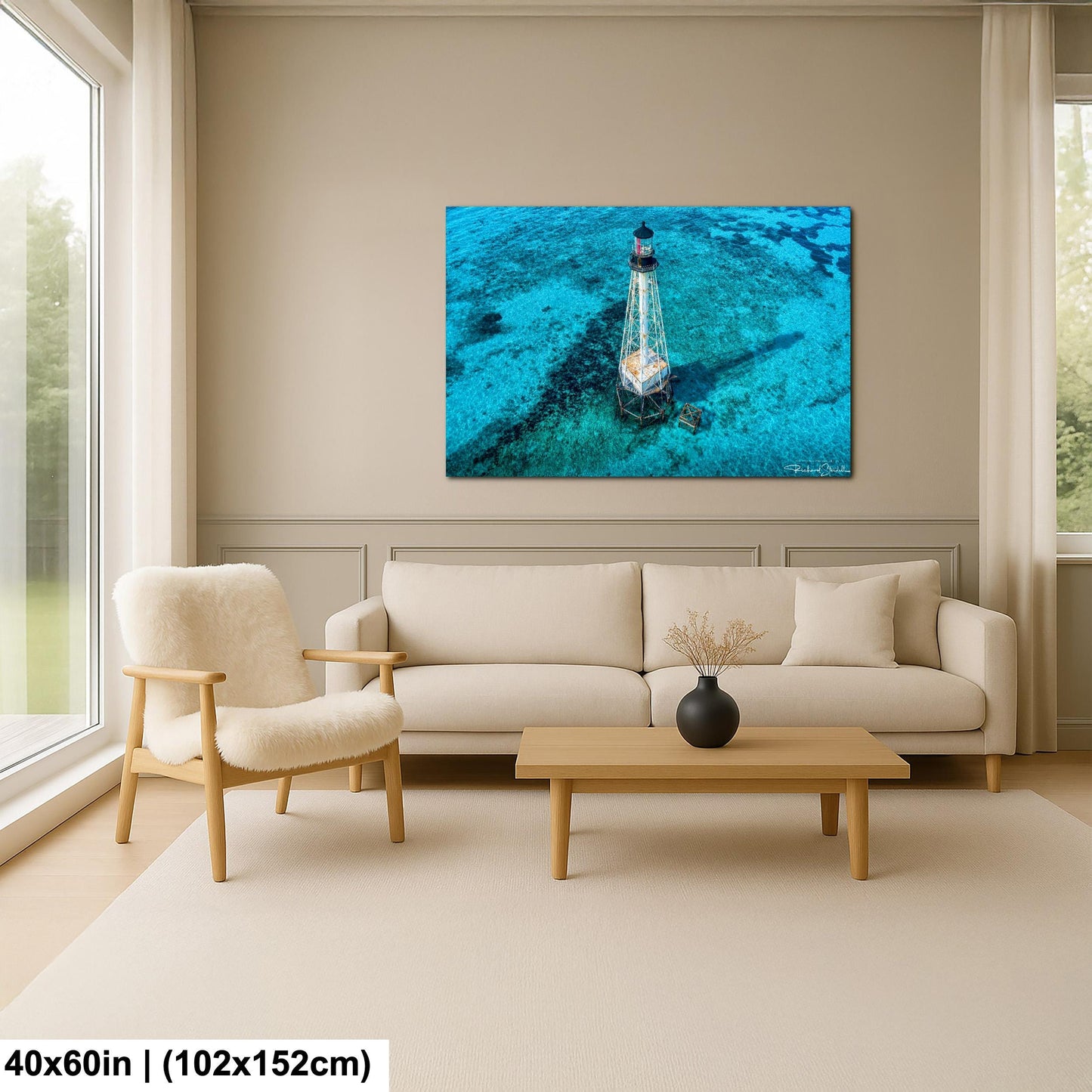 Lighthouse Wall Art – Florida Keys Coastal Wall Decor With Vibrant Coral Reef Print
