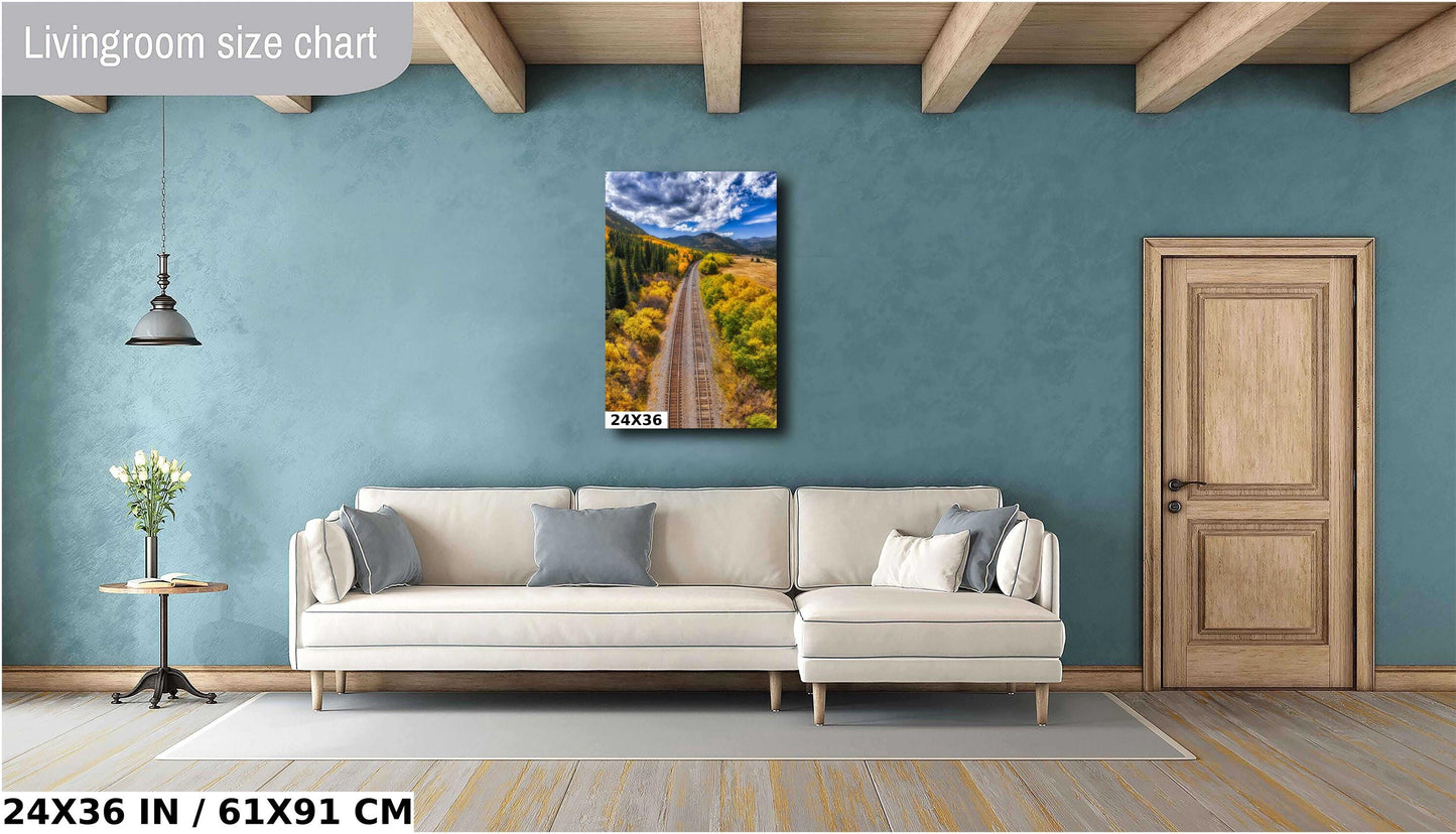 Railroad Wall Decor – Autumn Landscape Art | Rustic Train Canvas & Cozy Fall Vibes Gift