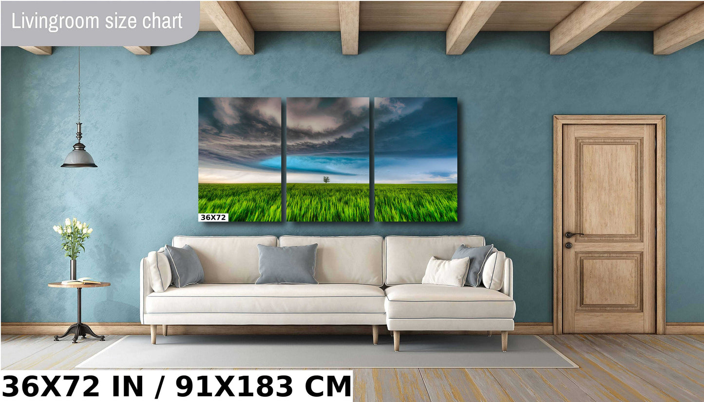 Stormy Supercell Wall Art – Dramatic Landscape Print With Lone Tree Artwork