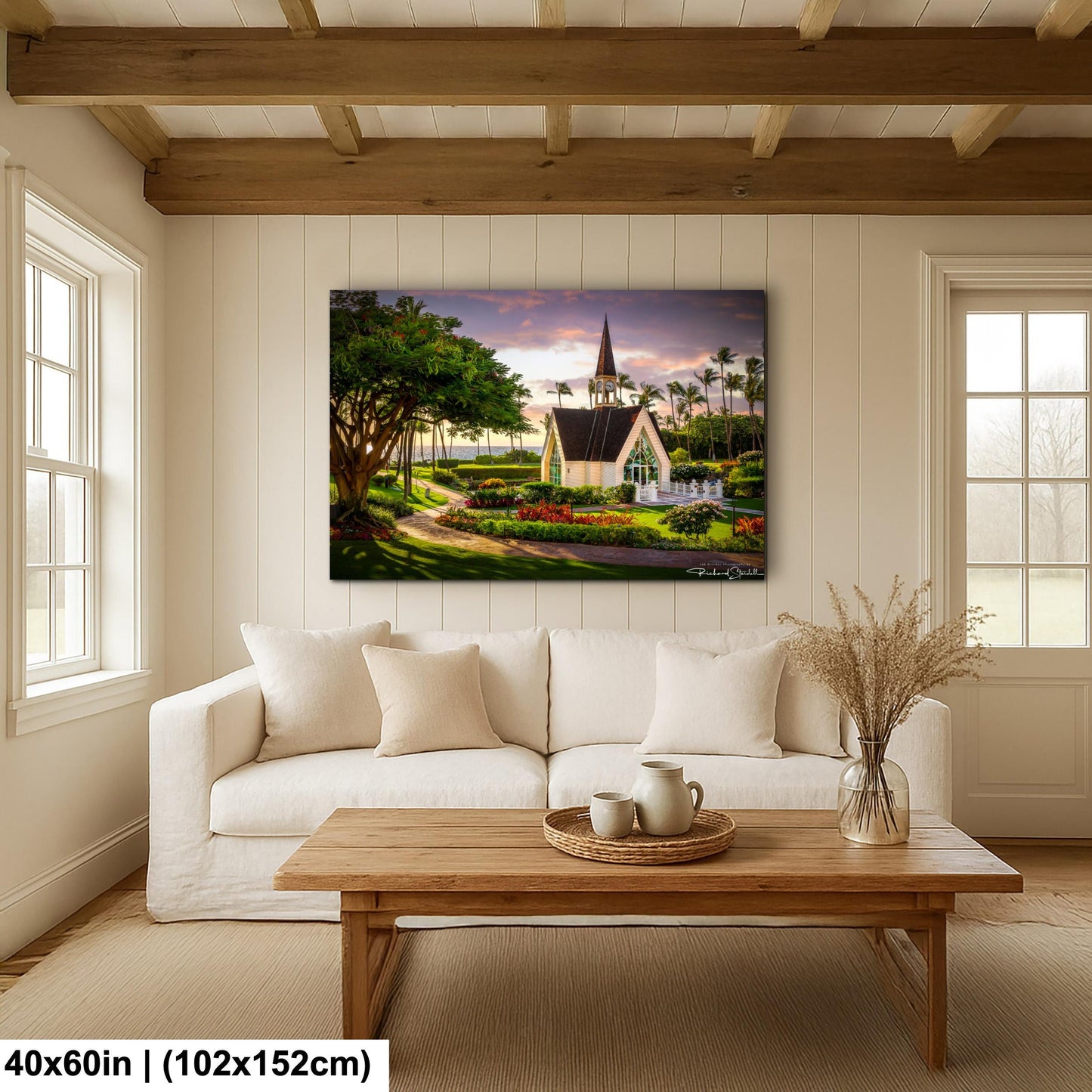 Wailea Chapel Maui Print, Tropical Sunset (Ready to Hang or Paper)