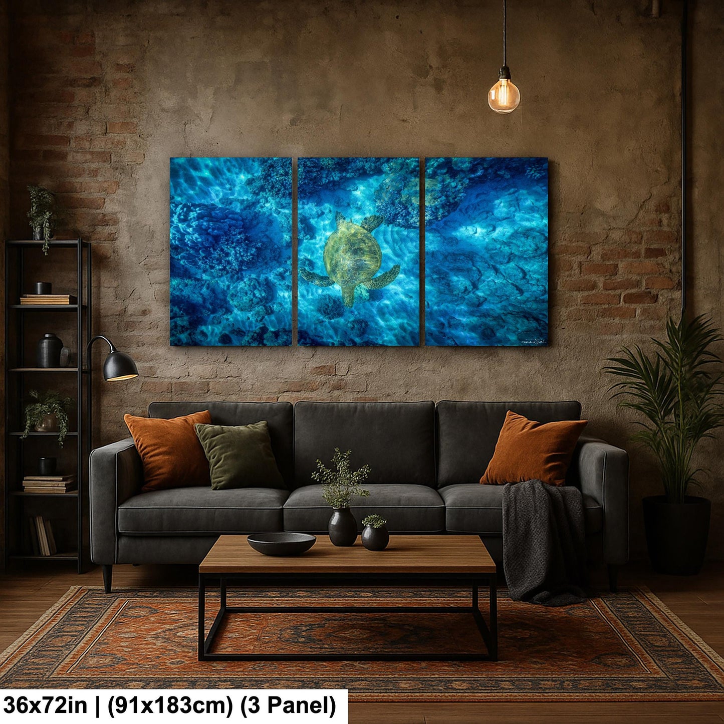 Green Sea Turtle Wall Art – Maui Ocean View | Tropical Coastal Decor Canvas