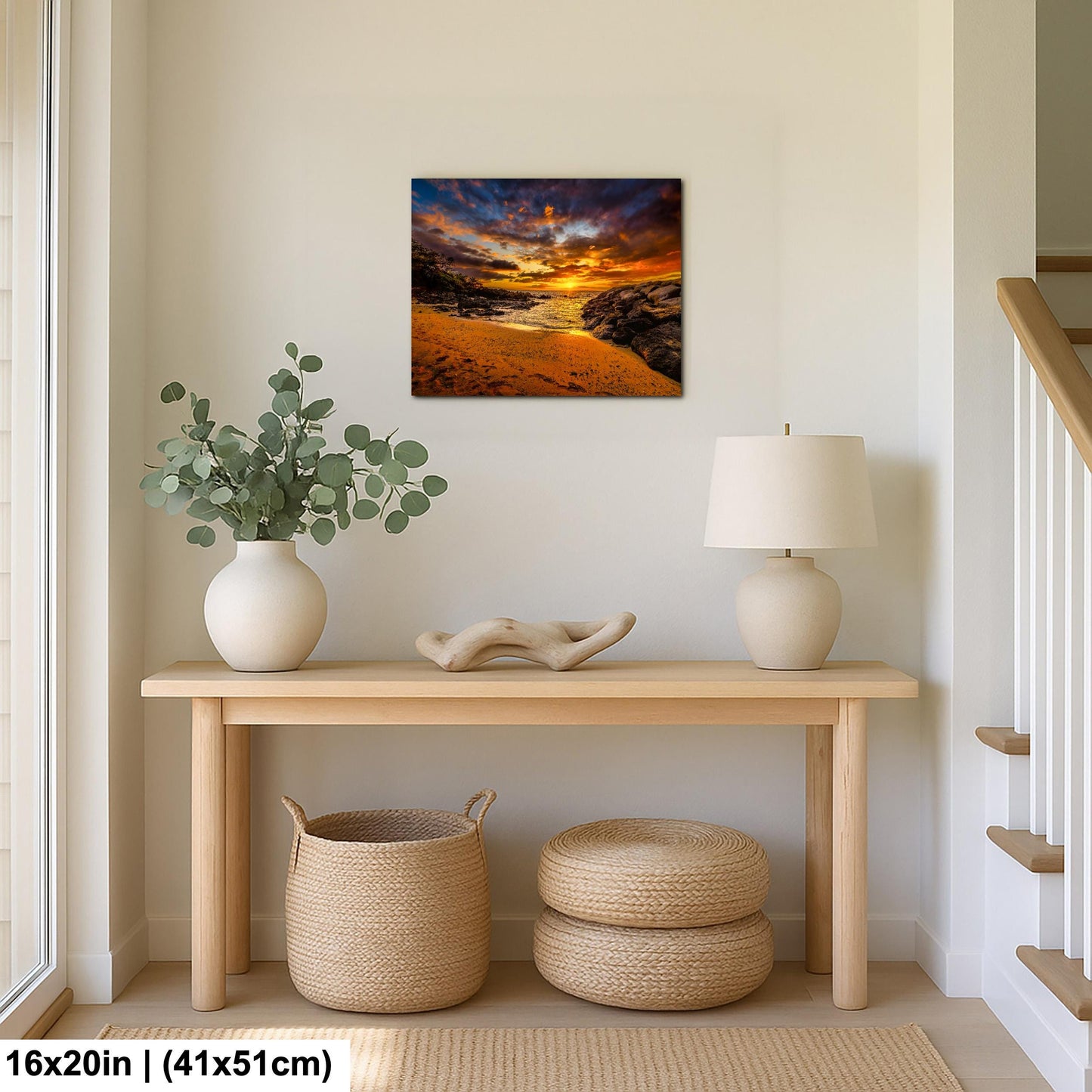 Sunset Wall Art - Maui Beach Print | Tropical Palm Artwork on Ready to Hang Canvas