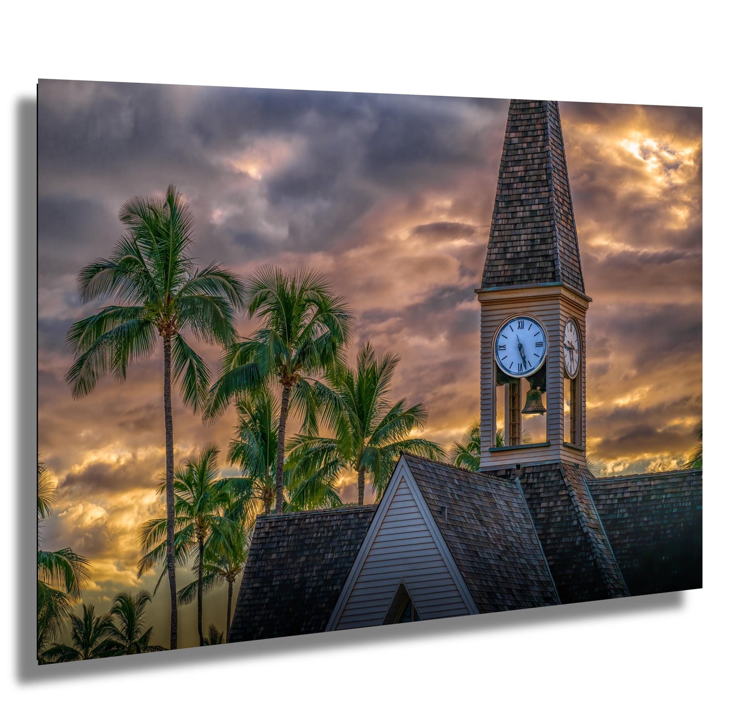 Maui Sunset Wall Art – Church Bell Tower Photo | Tropical Canvas Print