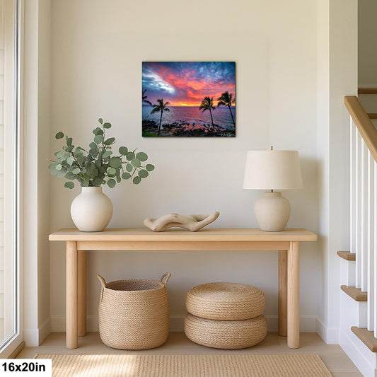 Sunset Wall Art - Maui Beach View With Tropical Palm Trees & Golden Hour Decor