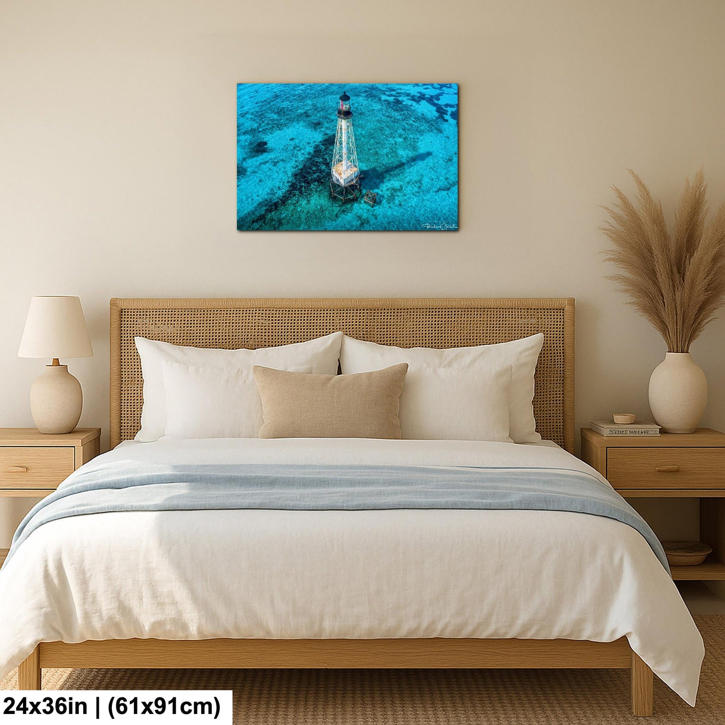 Lighthouse Wall Art – Florida Keys Coastal Wall Decor With Vibrant Coral Reef Print