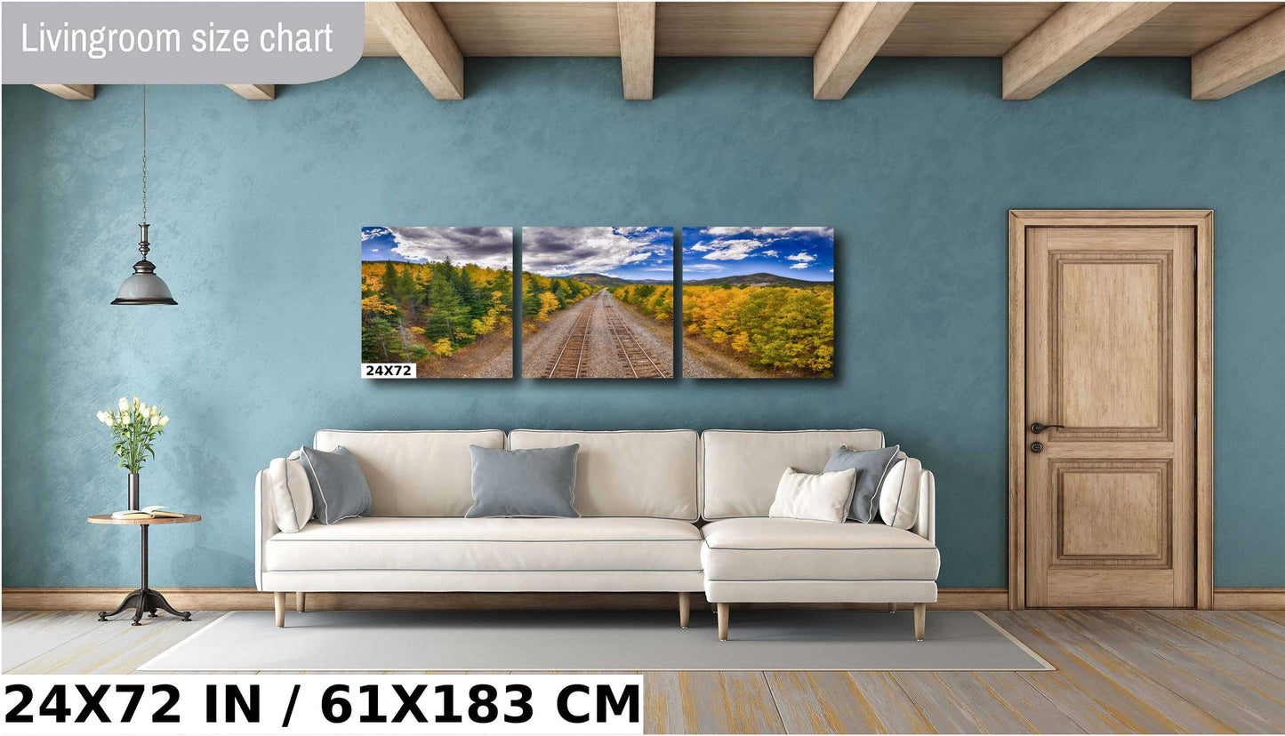 Autumn Railroad Wall Art - Fall Foliage Decor | Mountain Landscape Print Canvas
