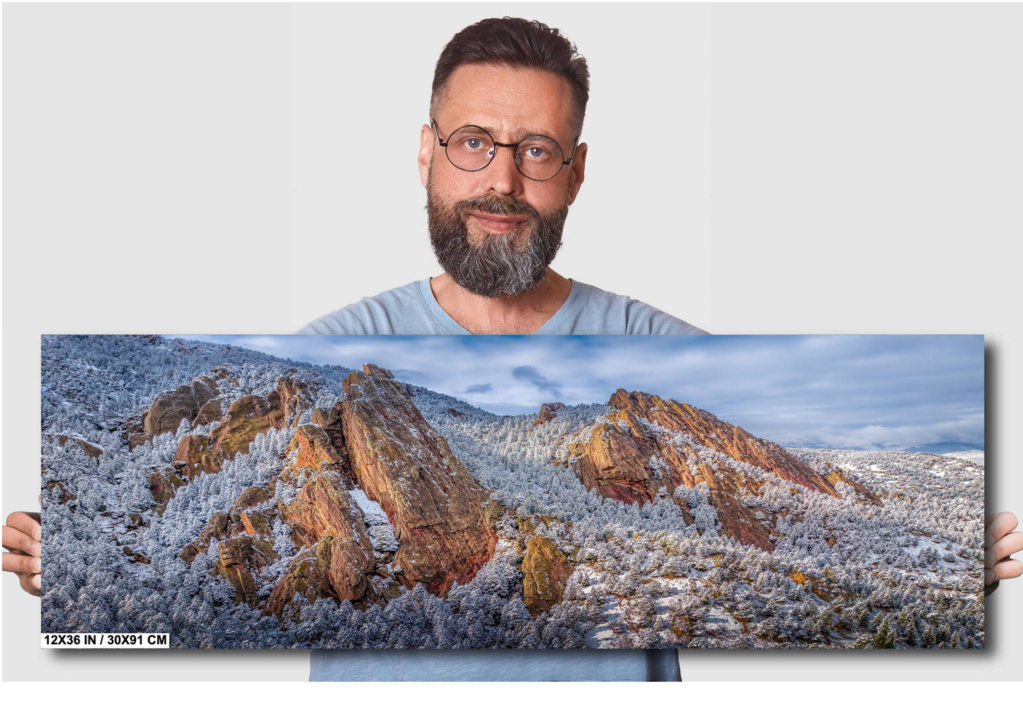 Boulder Wall Art – Flatirons Winter Landscape Print | Snowy Mountain Decor Gift