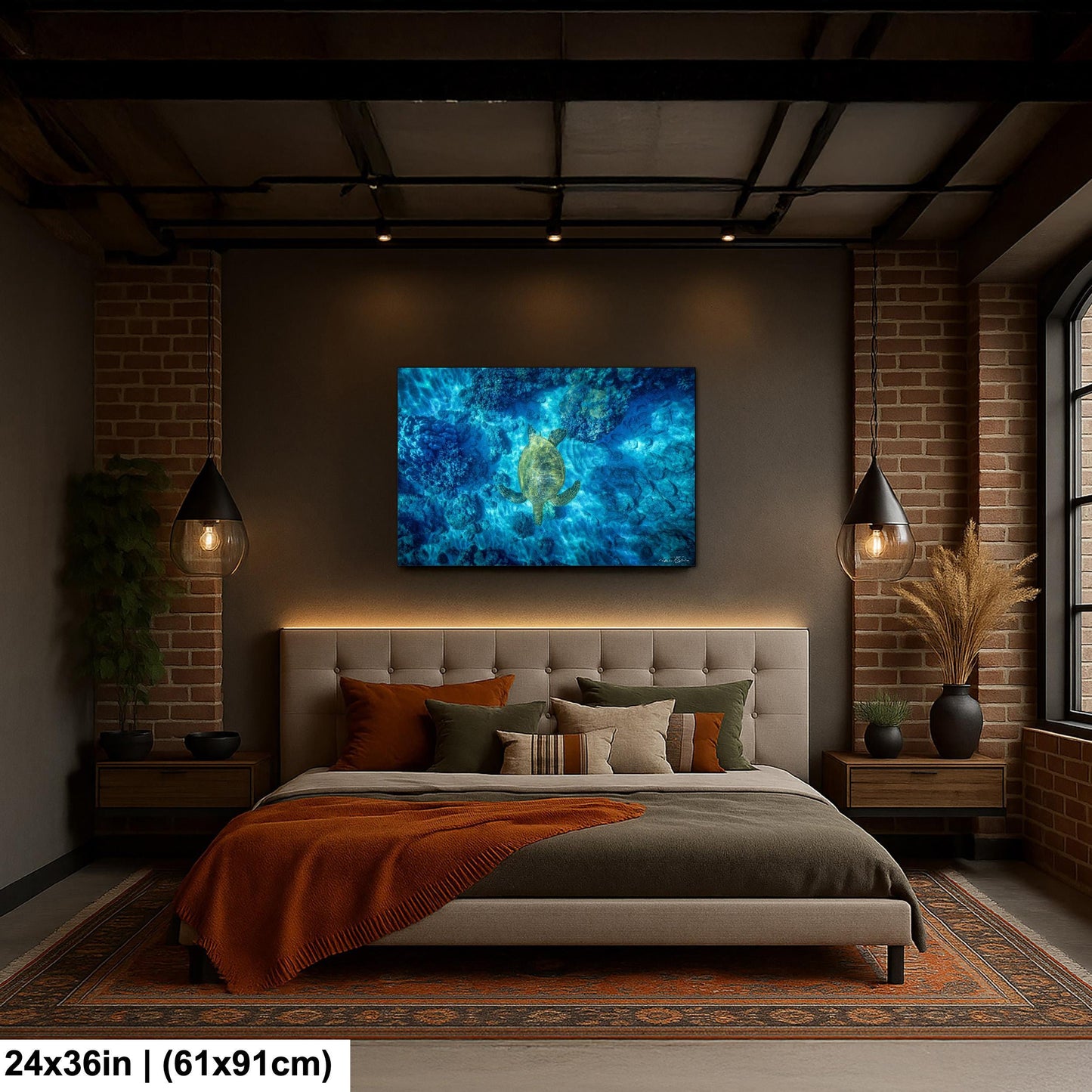 Green Sea Turtle Wall Art – Maui Ocean View | Tropical Coastal Decor Canvas