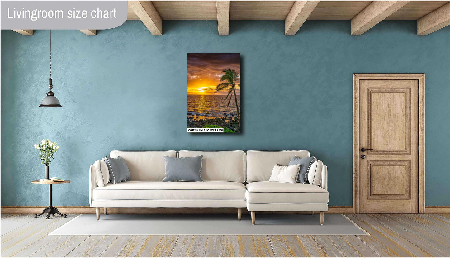 Maui Sunset Photo Print – Tropical Palm Tree Sunset Wall Art | Aluminum Metal Decor
