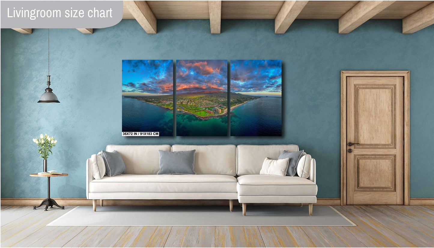 Maui Sunset Photo - Vibrant Ocean Sunset on South Kihei Print | Wailea Wall Art