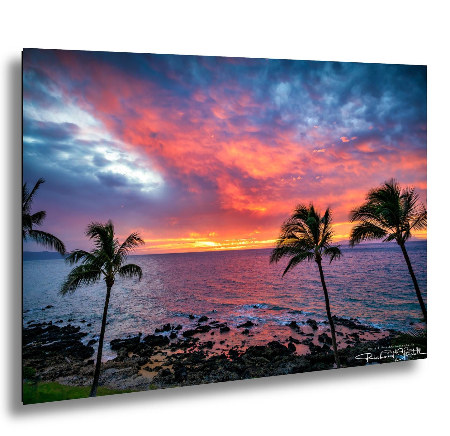 Sunset Wall Art - Maui Beach View With Tropical Palm Trees & Golden Hour Decor