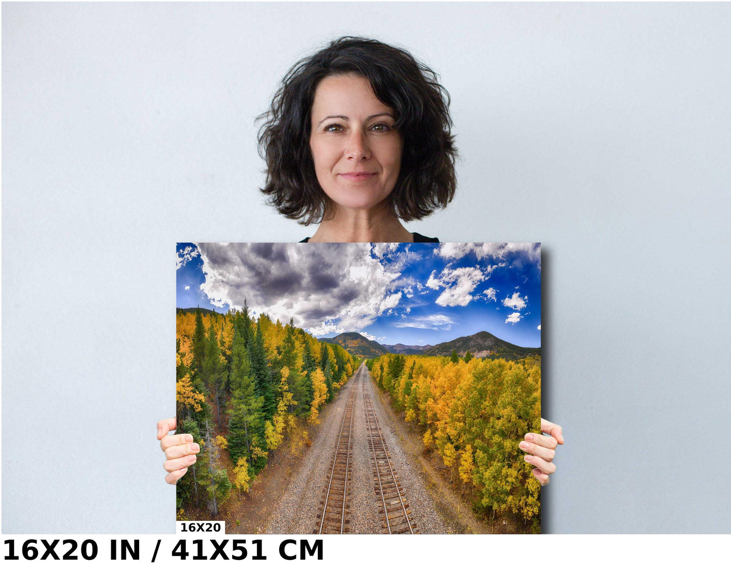 Autumn Railroad Wall Art - Fall Foliage Decor | Mountain Landscape Print Canvas