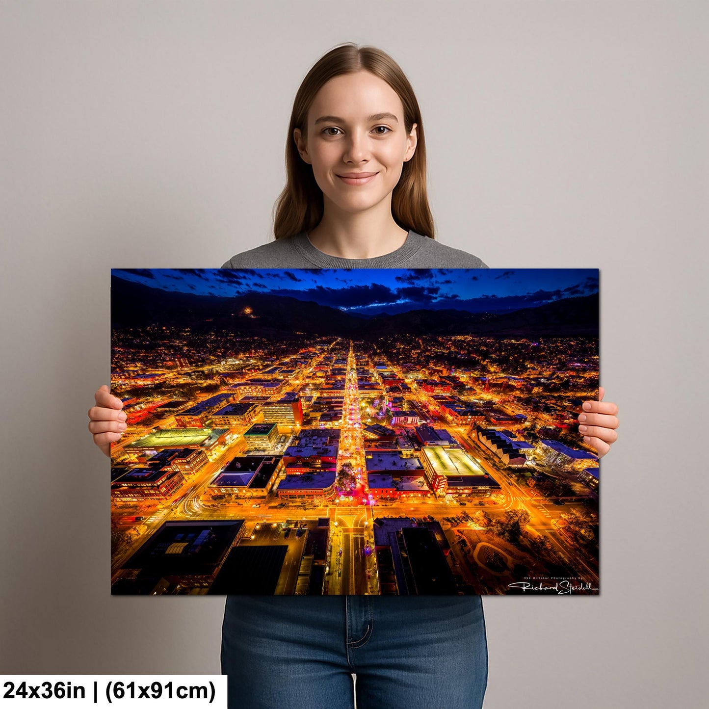 Boulder Night Aerial Photo, Downtown Pearl Street (Canvas or Metal)