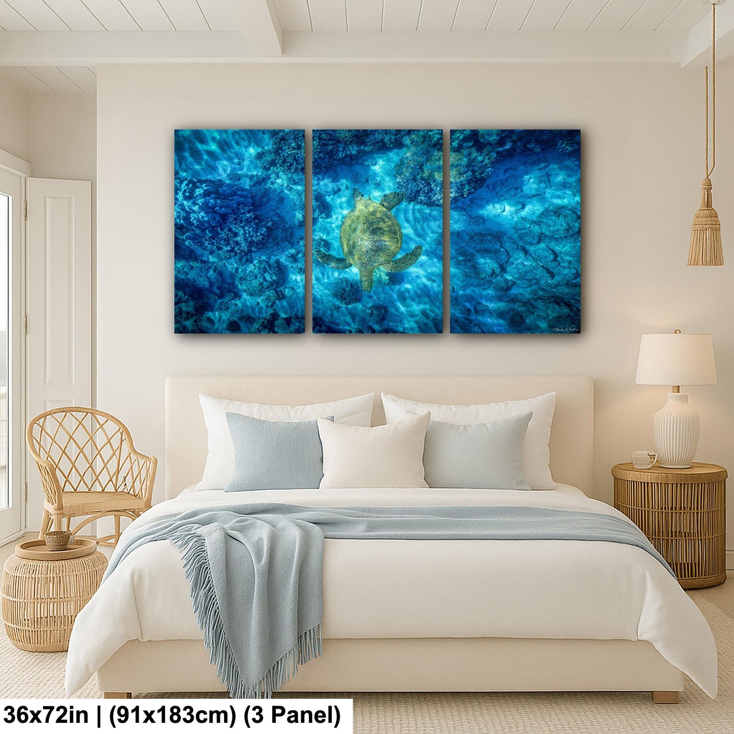 Green Sea Turtle Wall Art – Maui Ocean View | Tropical Coastal Decor Canvas