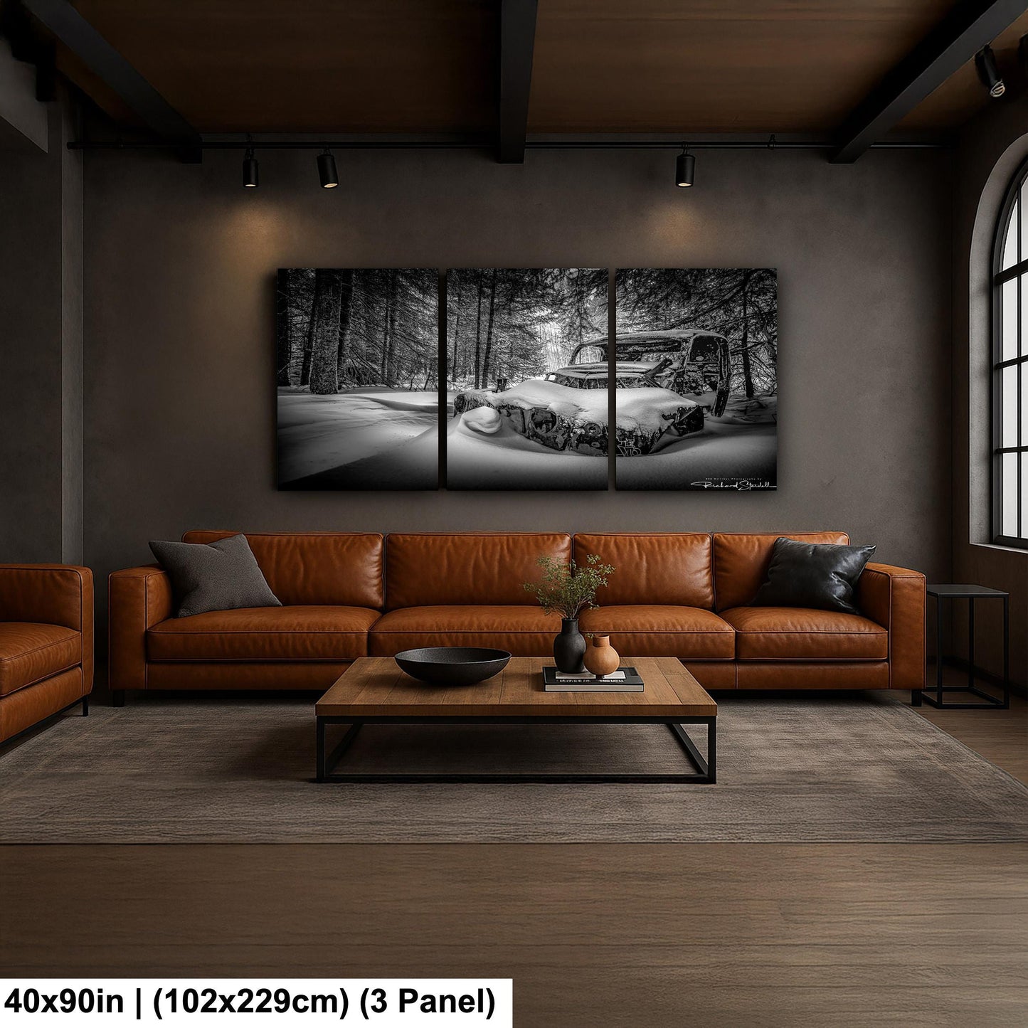 Rustic Winter Wall Art, Snowy Abandoned Car (Black & White Print)