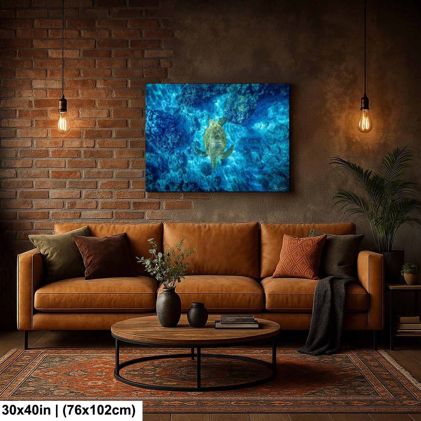 Green Sea Turtle Wall Art – Maui Ocean View | Tropical Coastal Decor Canvas