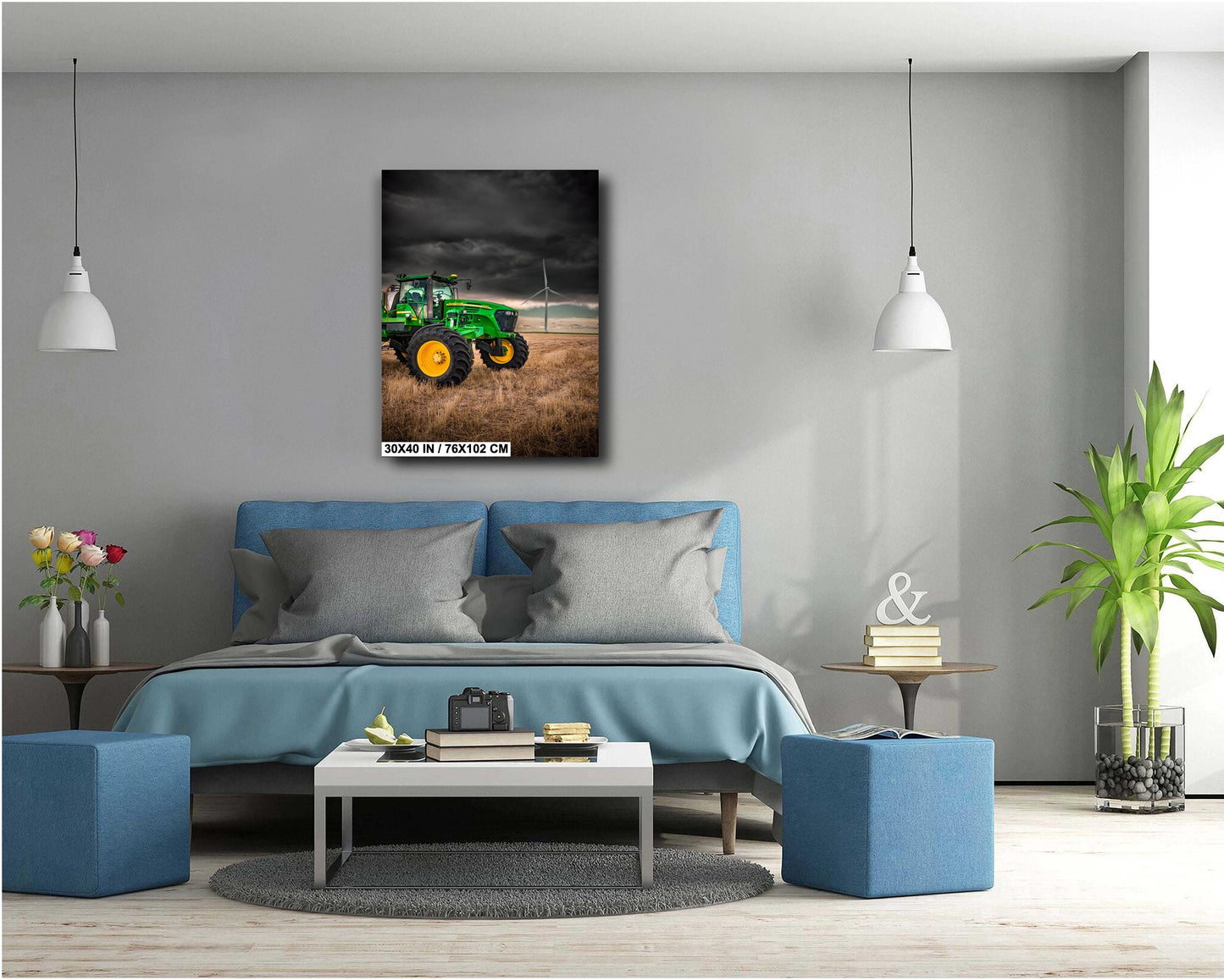 John Deere Tractor Wall Art – Dramatic Farm Landscape Photography Print | Rustic Country Decor