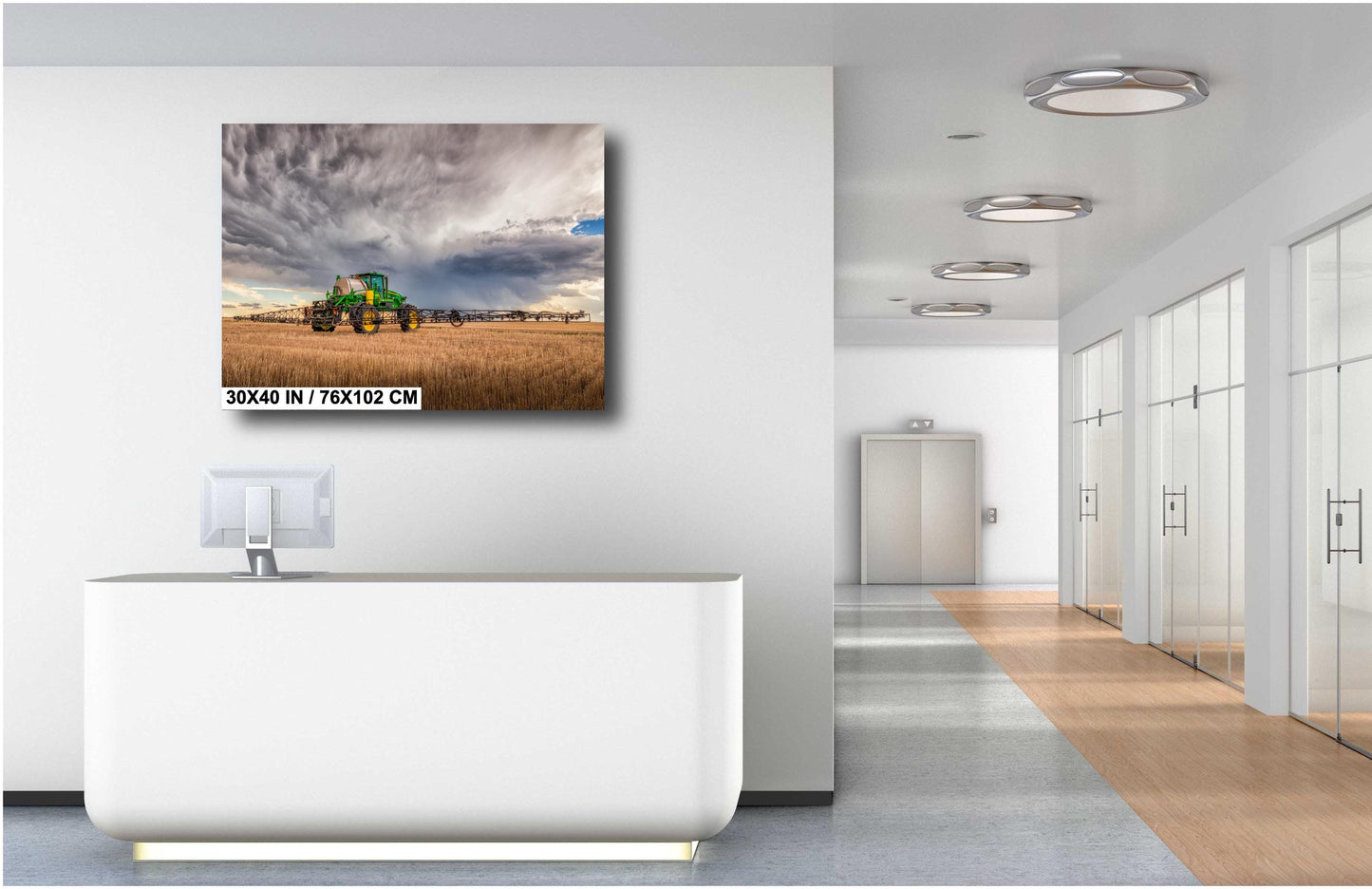 John Deere Tractor Wall Art - Rustic Farm Landscape Print With Stormy Sky