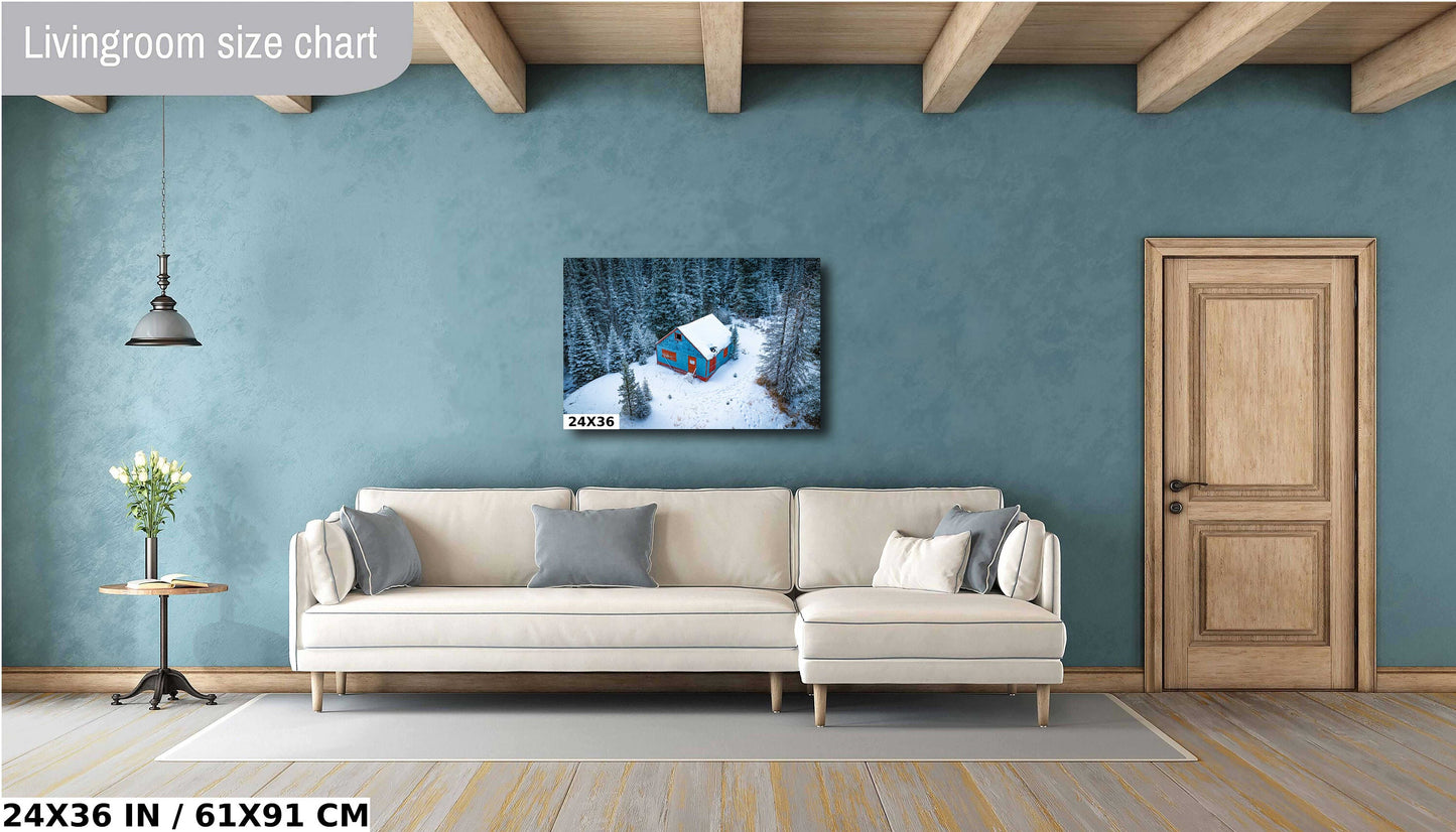 Winter Cabin Wall Art - Cozy Rustic Lodge Decor With Snowy Mountain Scene